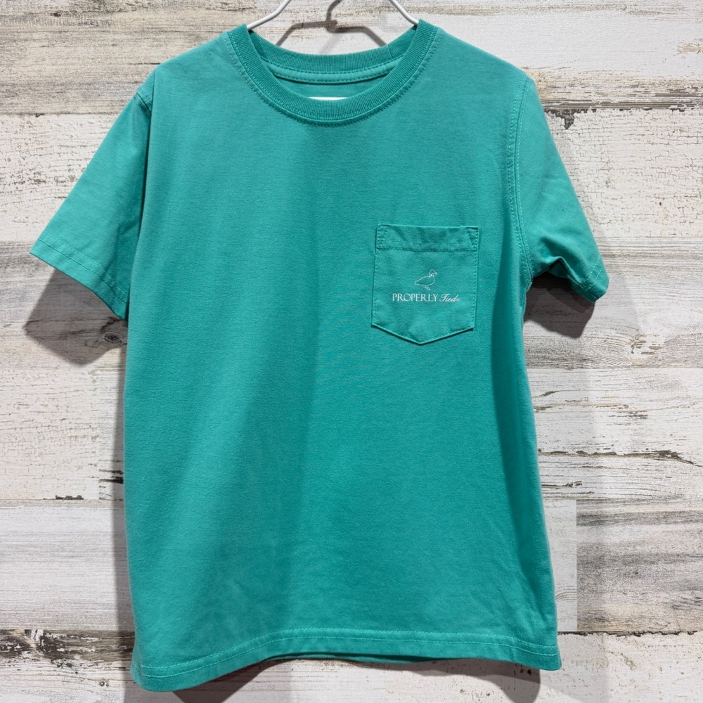 Properly Tied Pocket Tee Boys 6 Teal Mallard Duck Graphic Preppy EUC